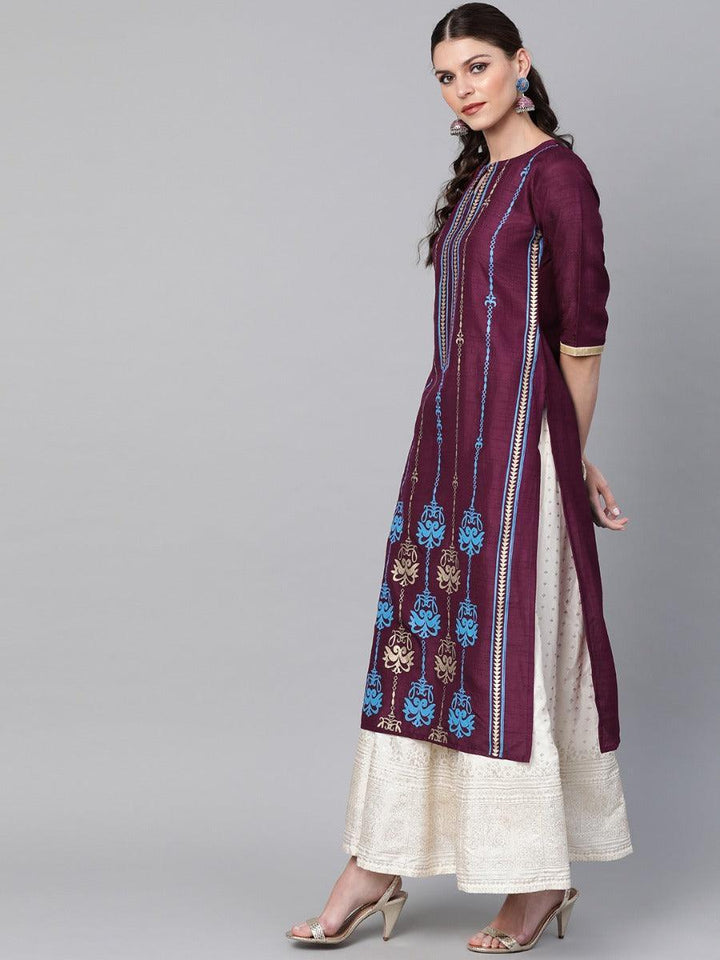 Purple Self Design Chanderi Kurta