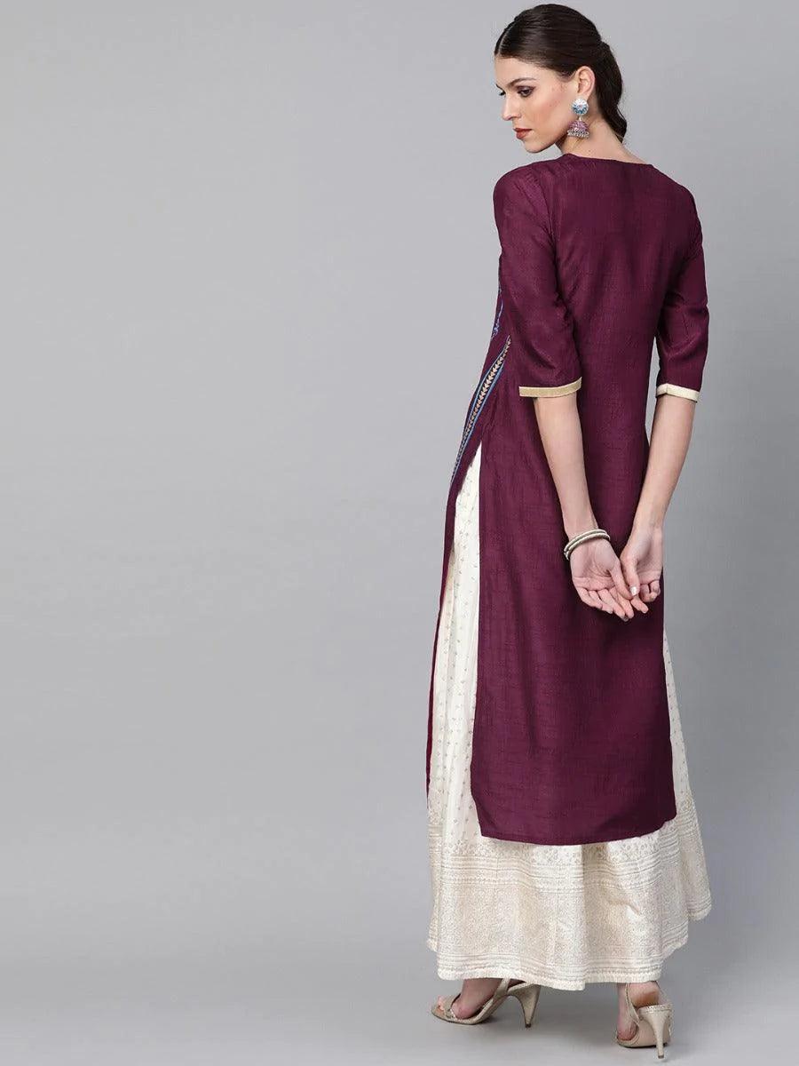 Purple Self Design Chanderi Kurta - ShopLibas