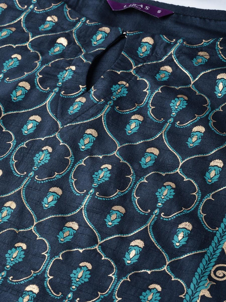 Navy Blue Self Design Chanderi Kurta