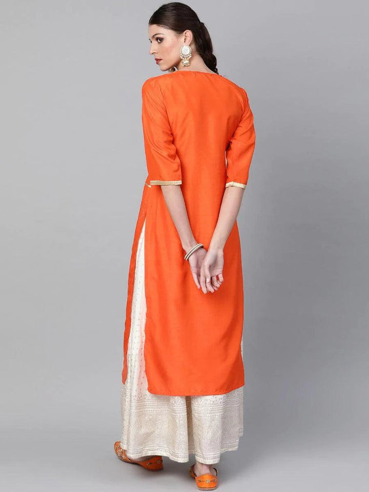 Orange Printed Chanderi Kurta