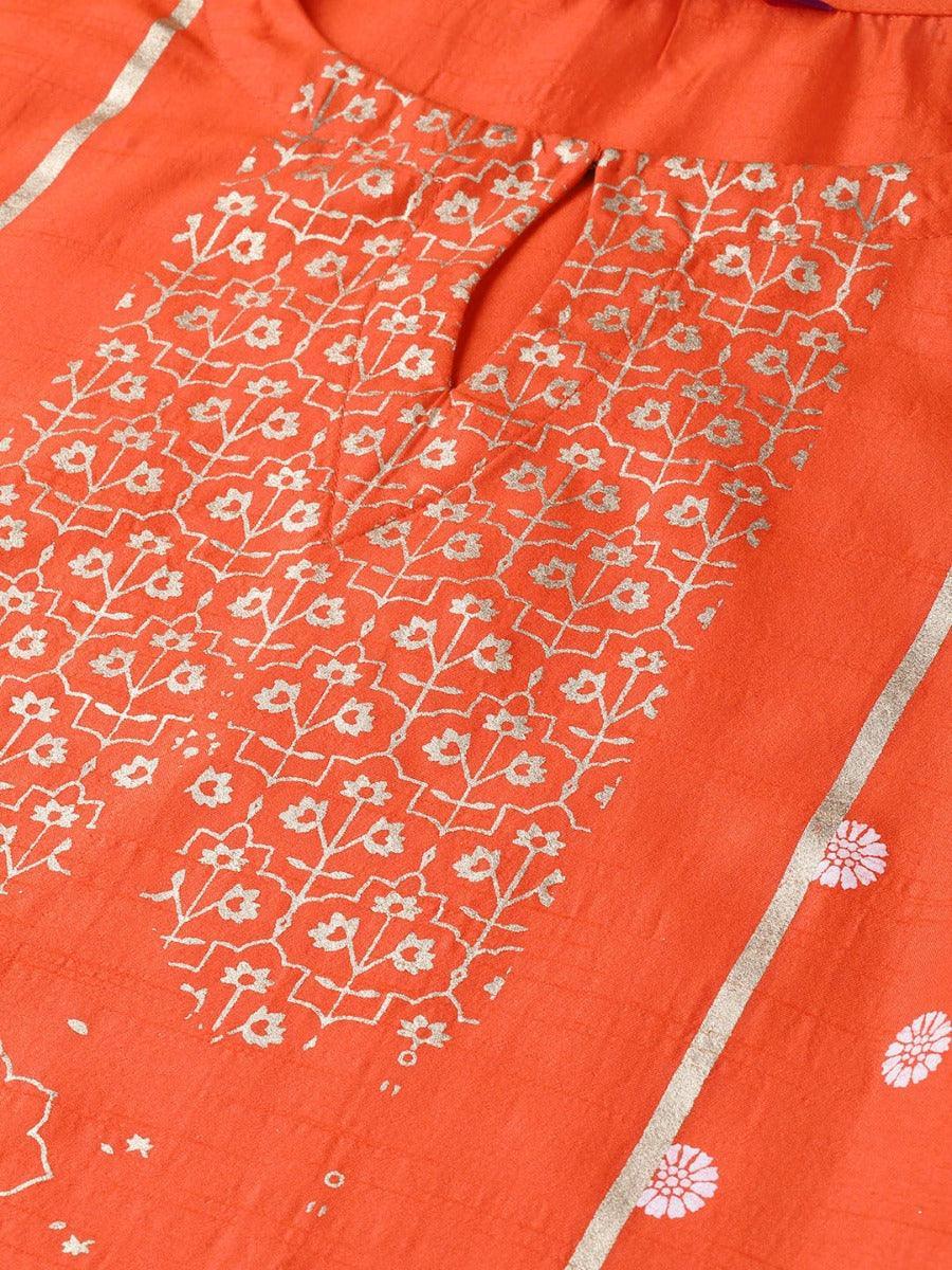 Orange Printed Chanderi Kurta - ShopLibas
