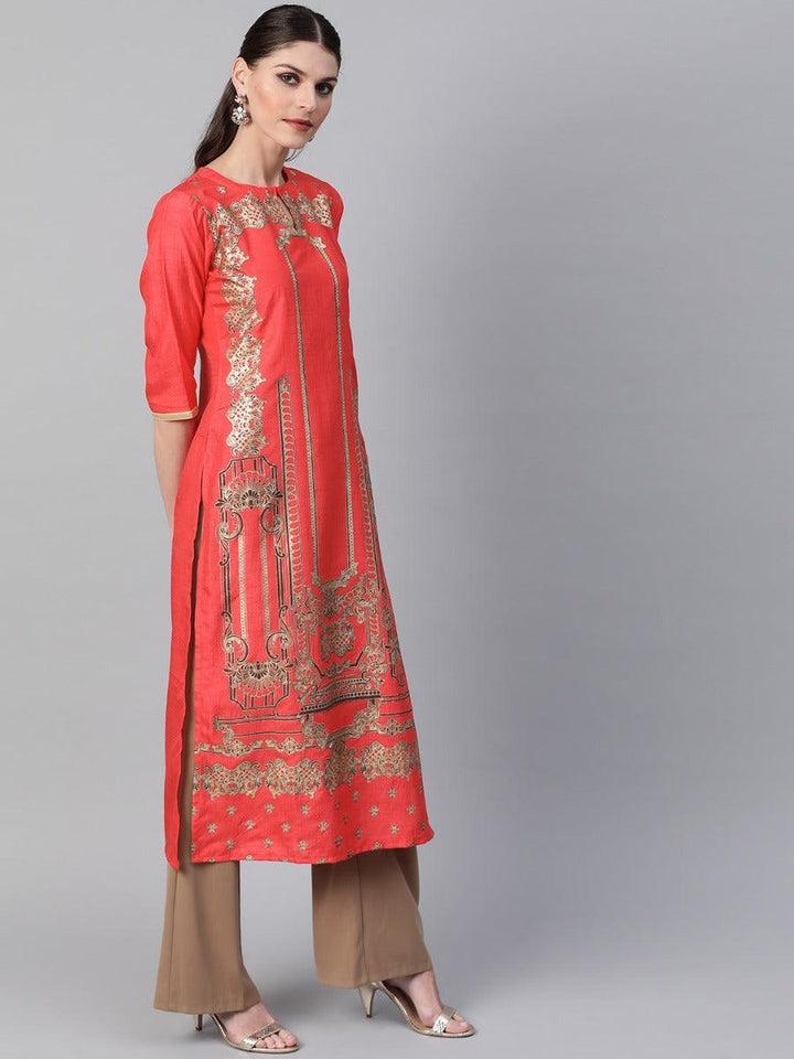 Coral Self Design Chanderi Kurta