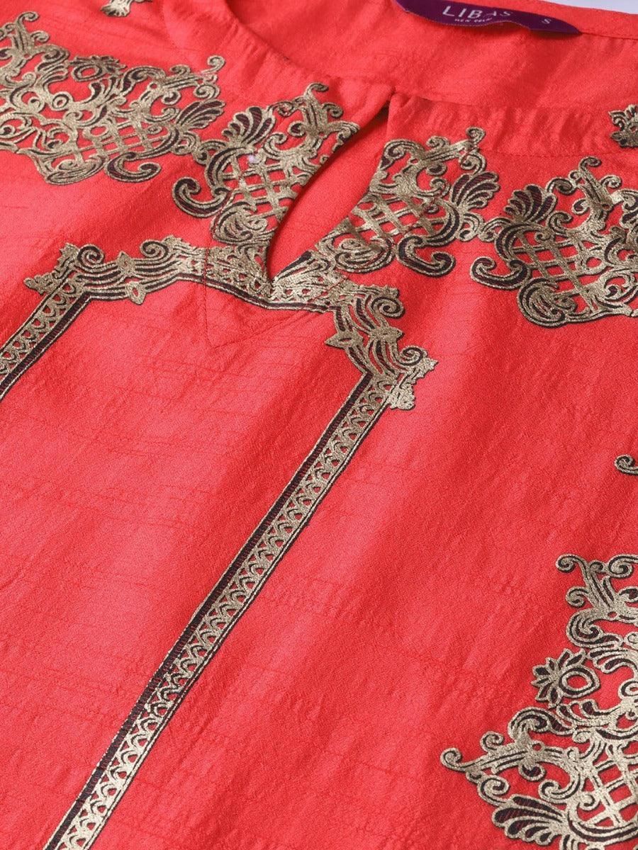 Coral Self Design Chanderi Kurta - ShopLibas