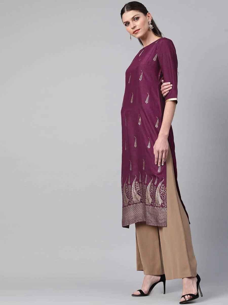 Purple Self Design Chanderi Kurta - ShopLibas