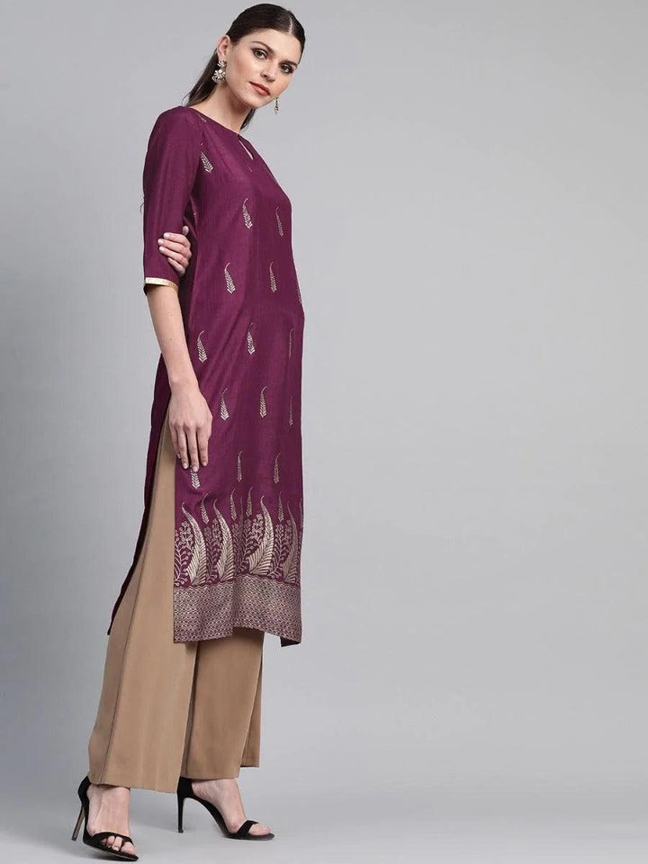 Purple Self Design Chanderi Kurta