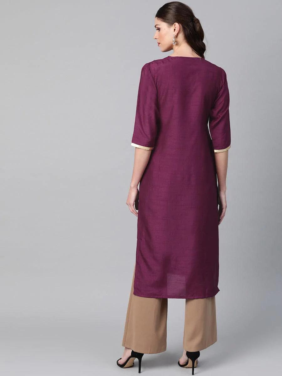 Purple Self Design Chanderi Kurta - ShopLibas