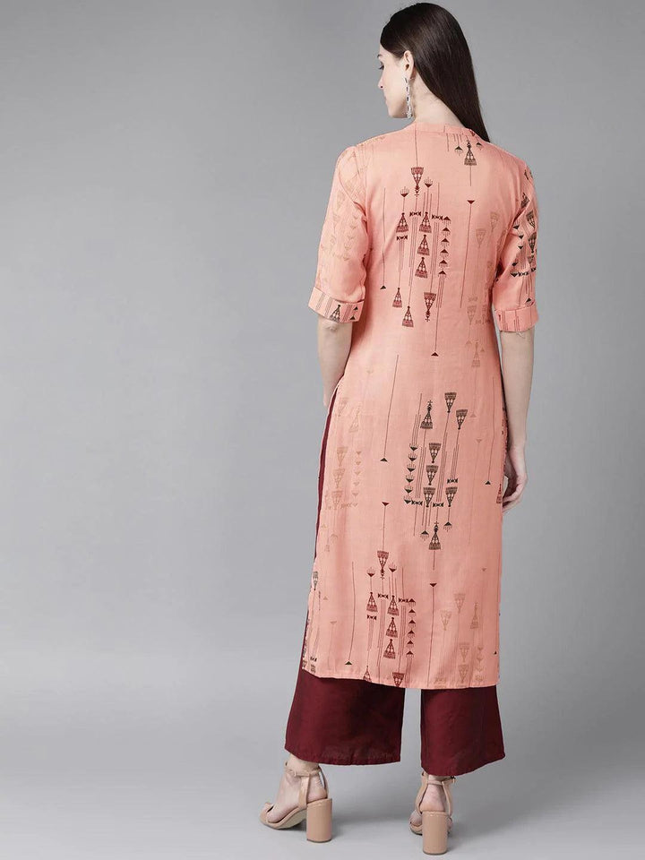 Peach Printed Rayon Kurta