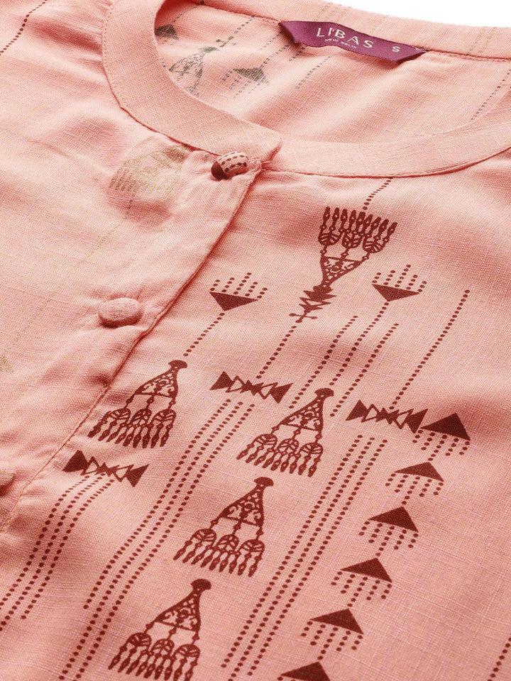 Peach Printed Rayon Kurta
