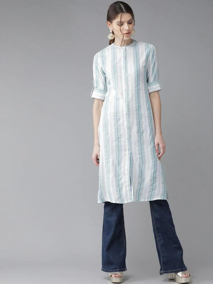 White Striped Rayon Kurta