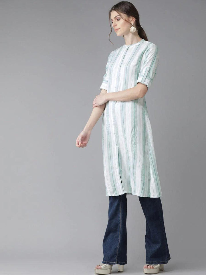 White Striped Rayon Kurta