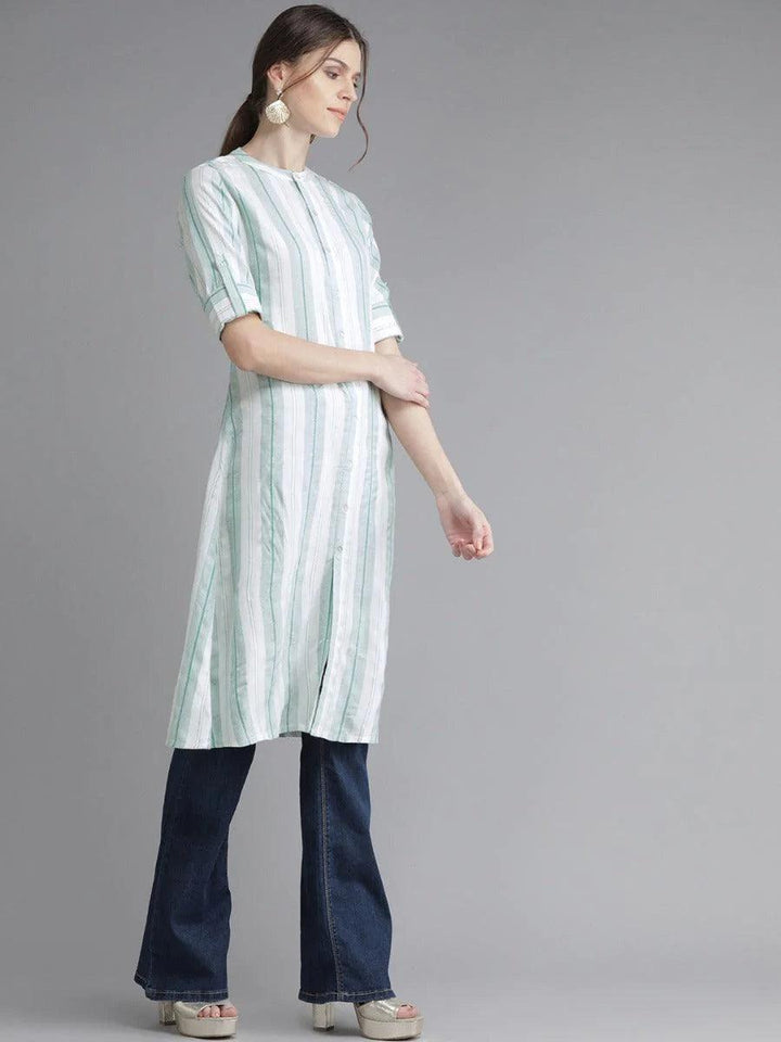 White Striped Rayon Kurta