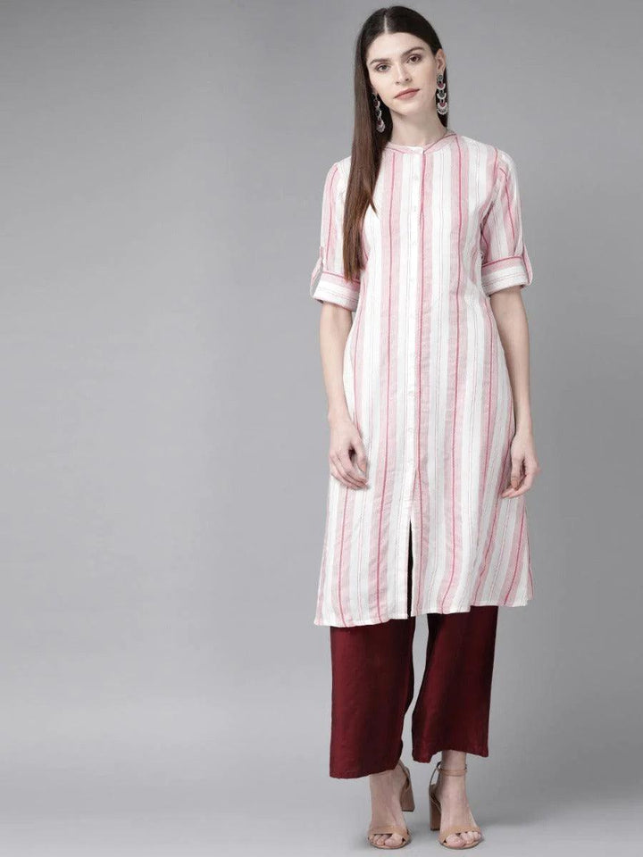White Striped Rayon Kurta