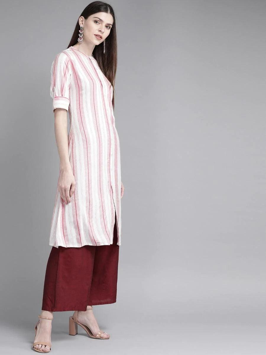 White Striped Rayon Kurta - ShopLibas