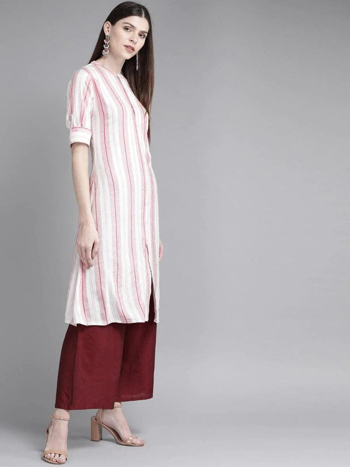 White Striped Rayon Kurta
