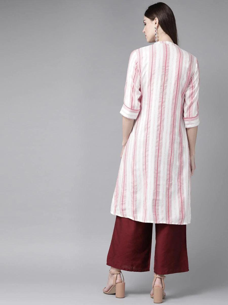 White Striped Rayon Kurta - ShopLibas