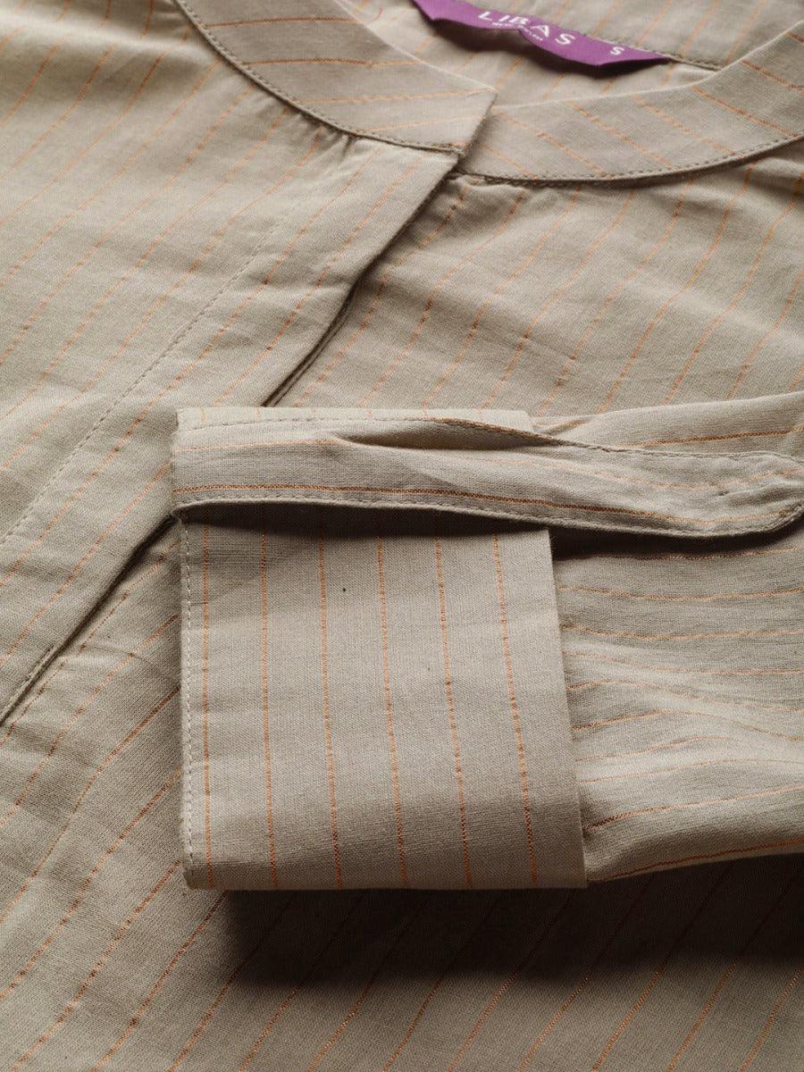 Taupe Striped Cotton Kurta - ShopLibas