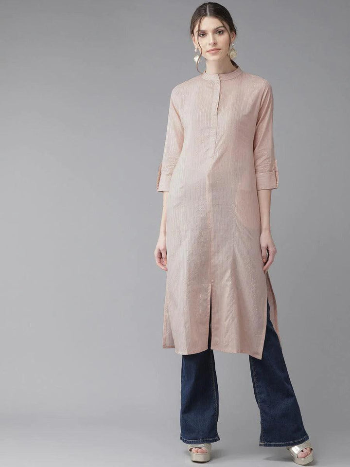 Dusky Peach Striped Cotton Kurta