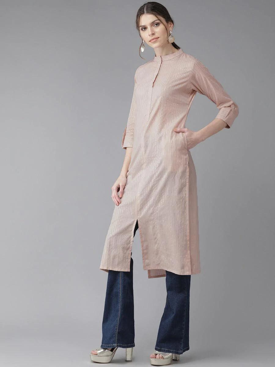 Dusky Peach Striped Cotton Kurta - ShopLibas