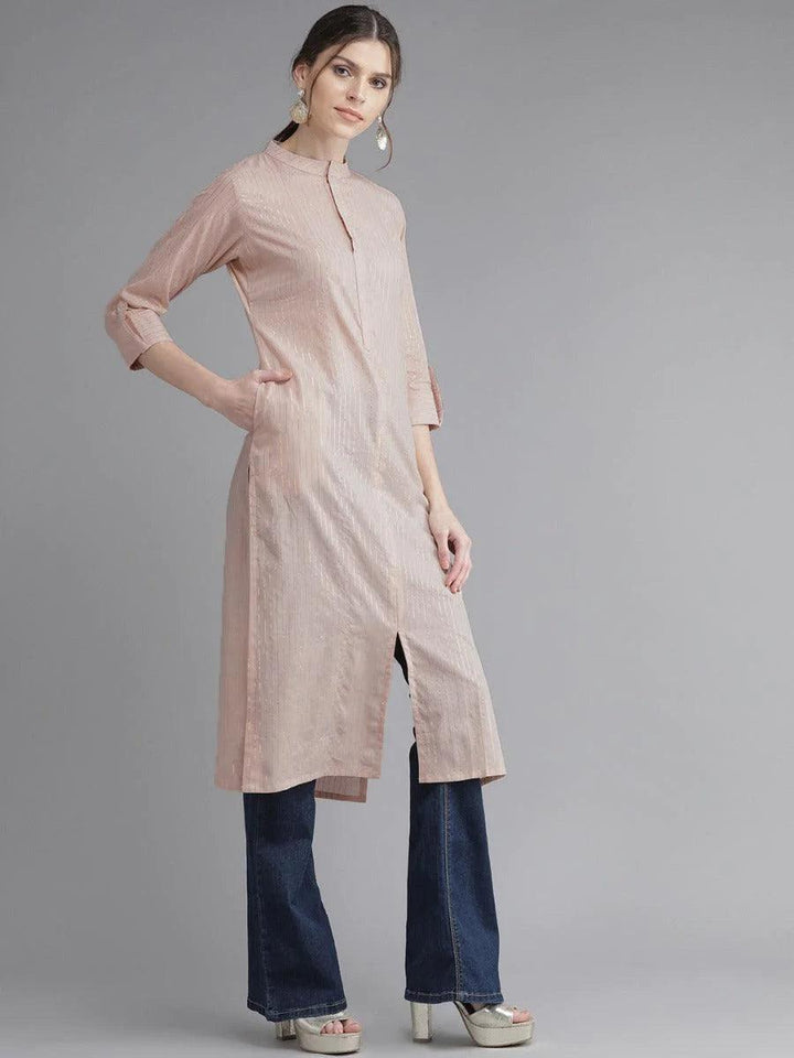 Dusky Peach Striped Cotton Kurta