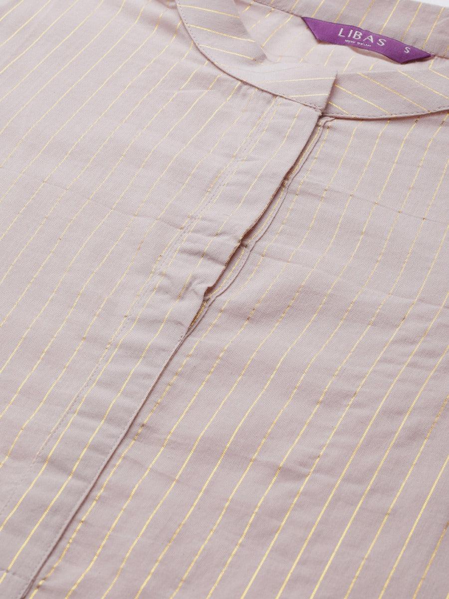 Dusky Peach Striped Cotton Kurta - ShopLibas