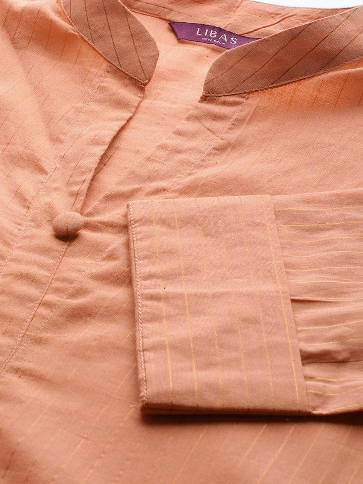 Peach Striped Cotton Kurta