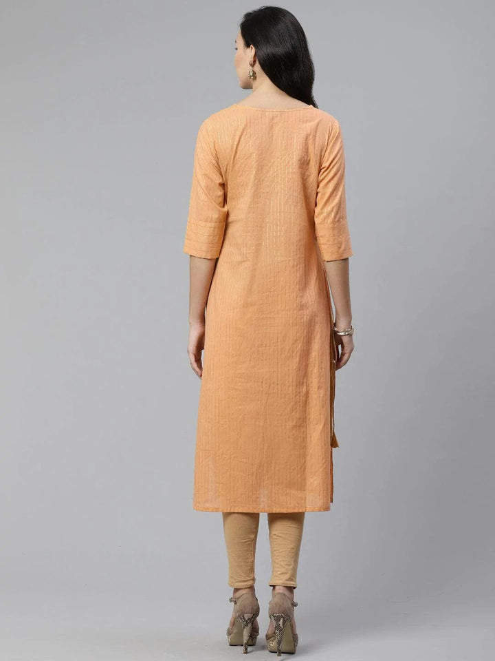 Beige Striped Cotton Kurta