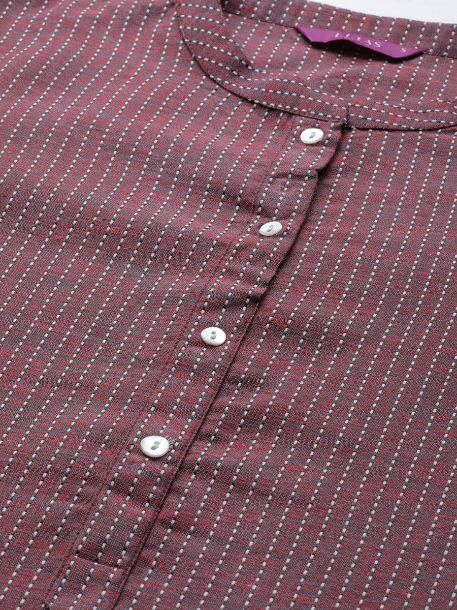 Maroon Striped Cotton Kurta - ShopLibas