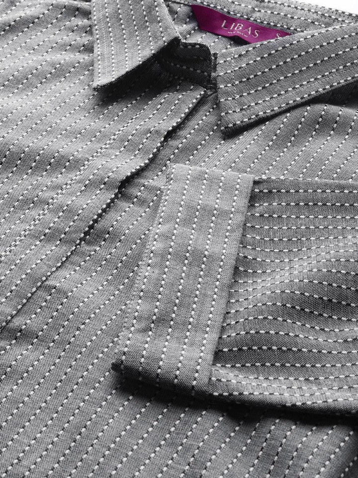 Grey Self Design Cotton Kurta