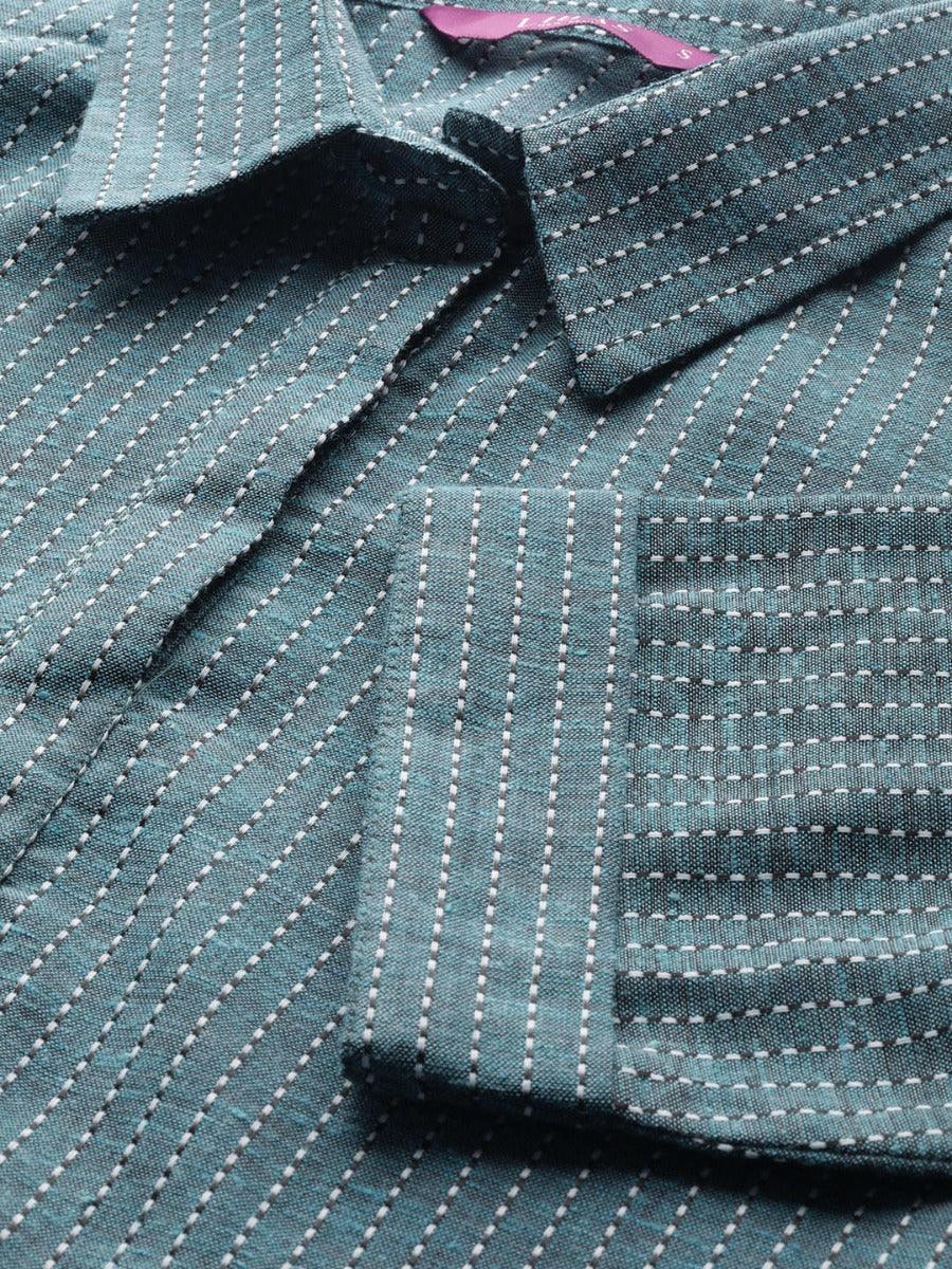 Blue Self Design Cotton Kurta - ShopLibas