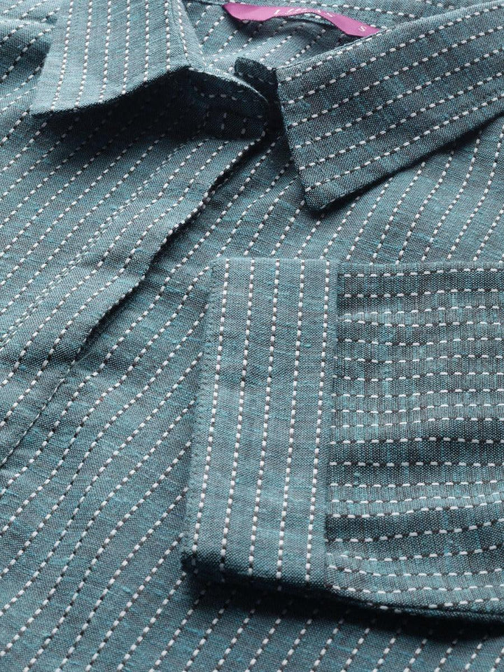 Blue Self Design Cotton Kurta