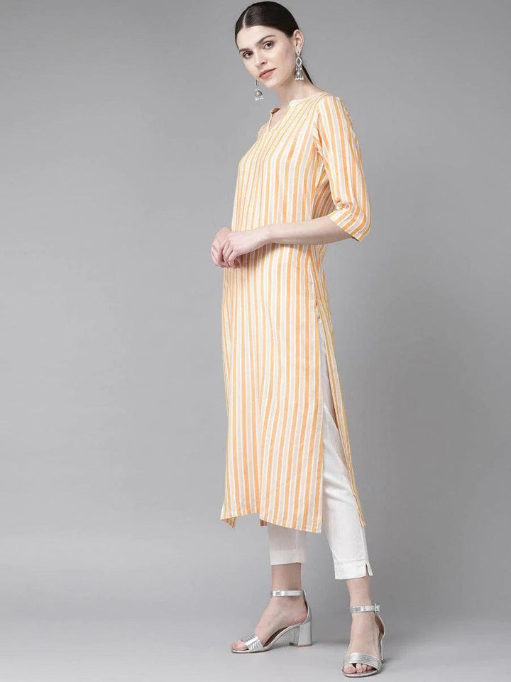 Yellow Striped Rayon Kurta