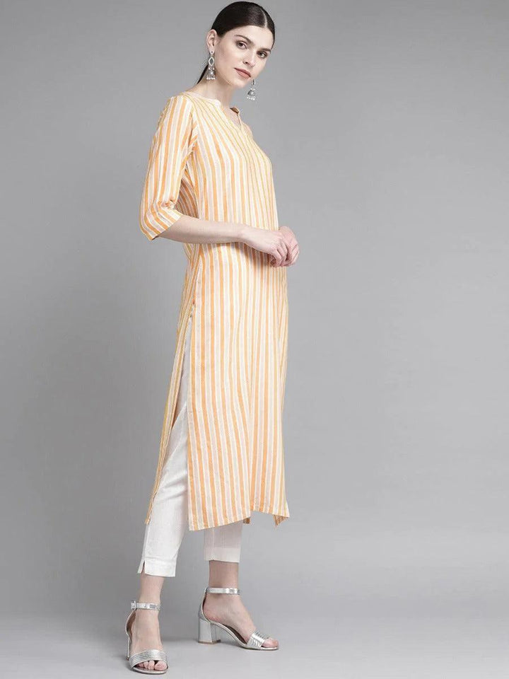 Yellow Striped Rayon Kurta