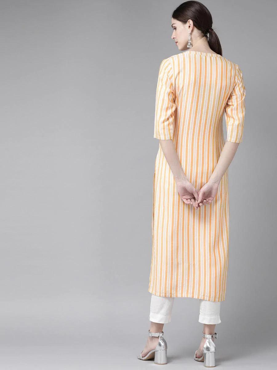 Yellow Striped Rayon Kurta - ShopLibas