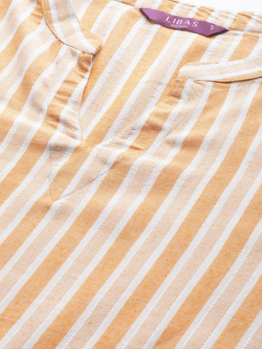 Yellow Striped Rayon Kurta - ShopLibas