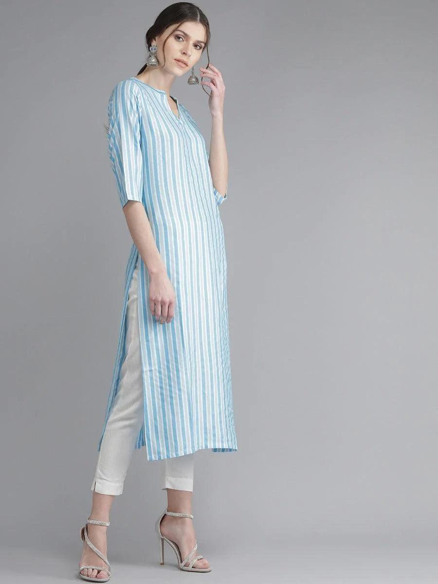Blue Striped Rayon Kurta - ShopLibas