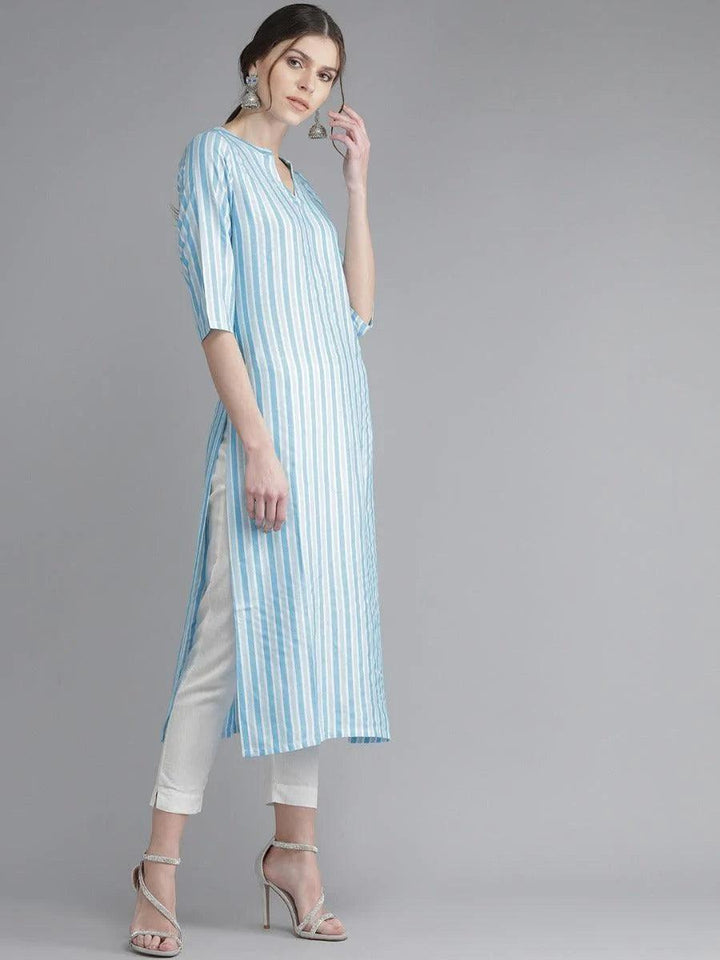 Blue Striped Rayon Kurta