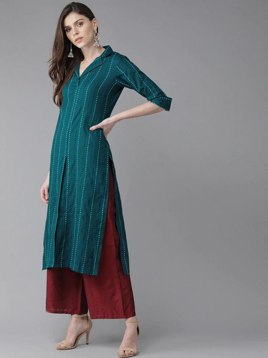 Blue Striped Cotton Kurta - ShopLibas