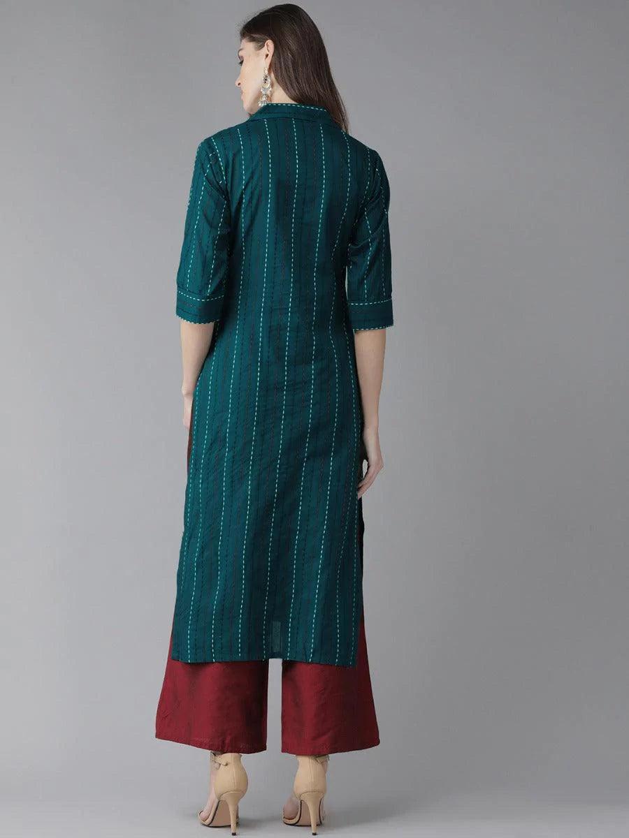 Blue Striped Cotton Kurta - ShopLibas