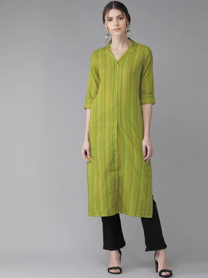 Green Striped Cotton Kurta