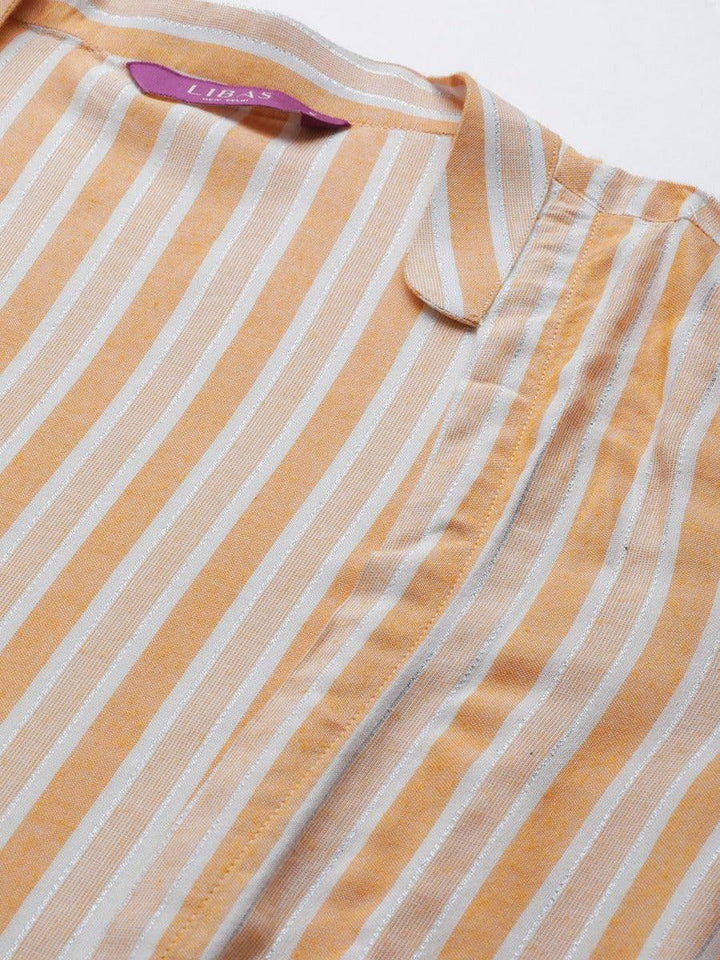 Off-White Striped Rayon Dress With Jacket