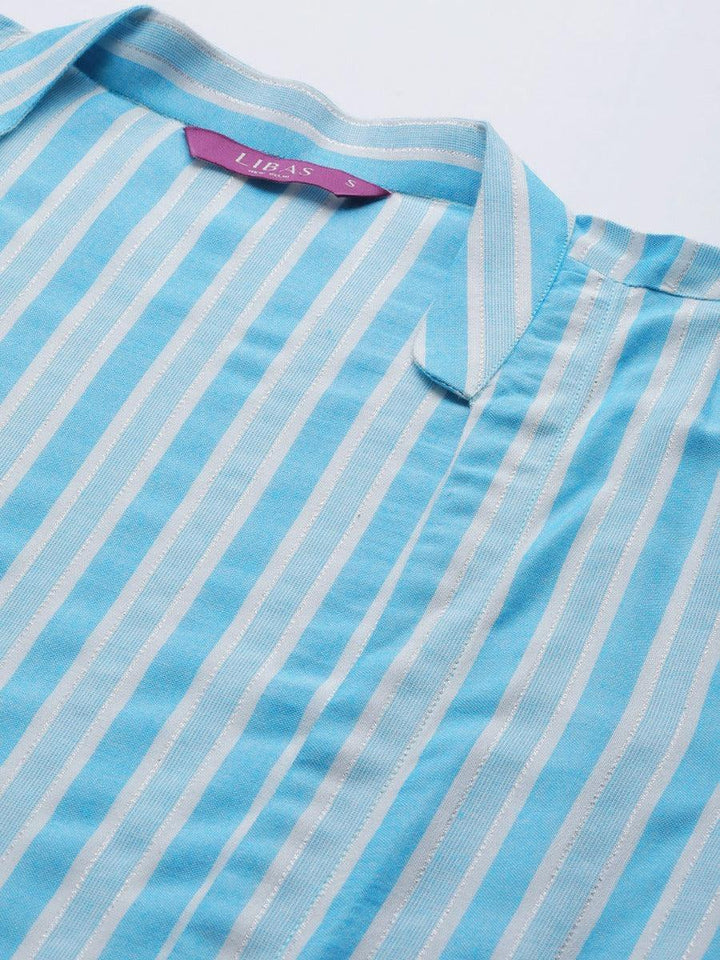 Off-White Striped Rayon Dress With Jacket