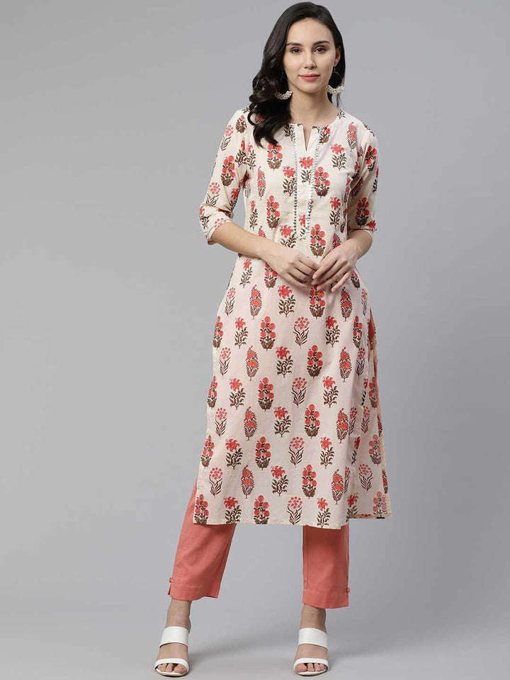 Off White Printed Cotton Kurta