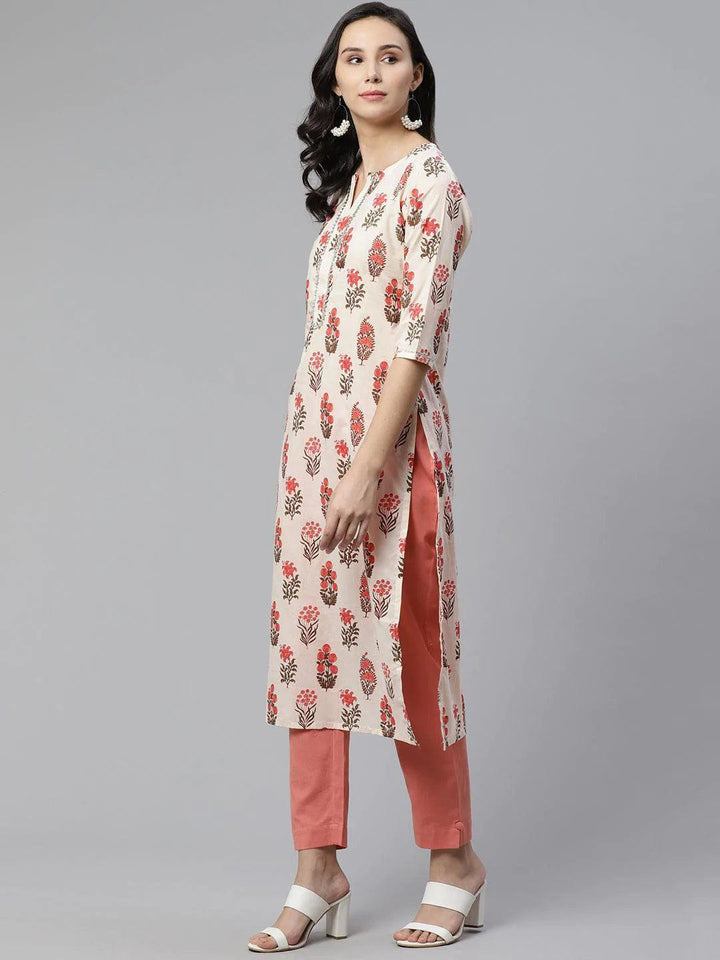 Off White Printed Cotton Kurta