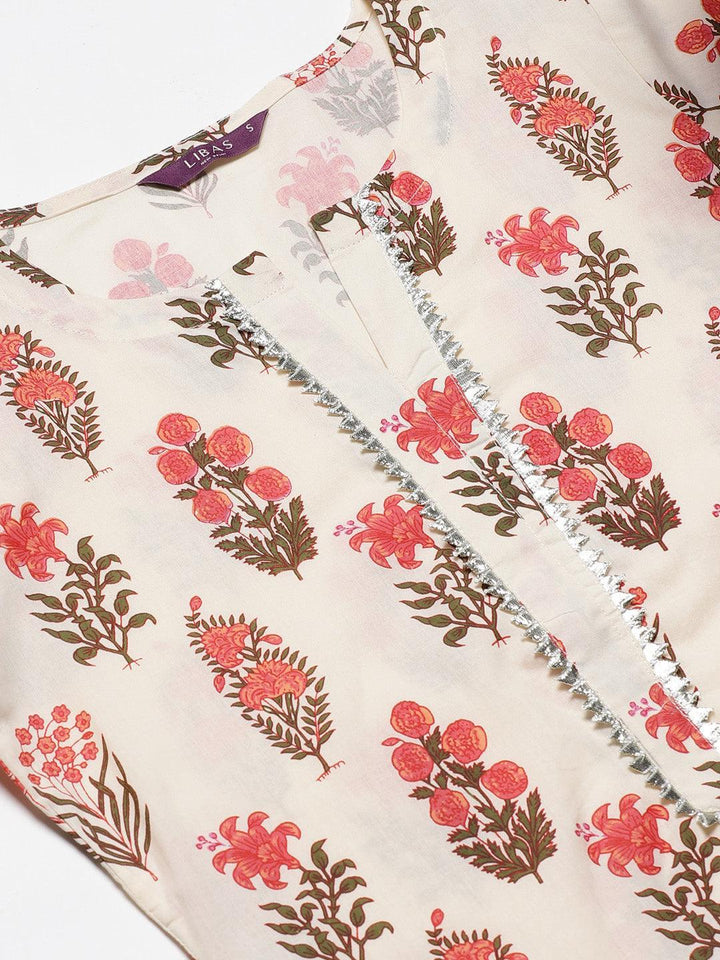 Off White Printed Cotton Kurta