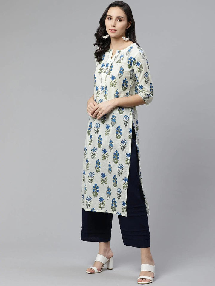 Off-White Printed Cotton Kurta