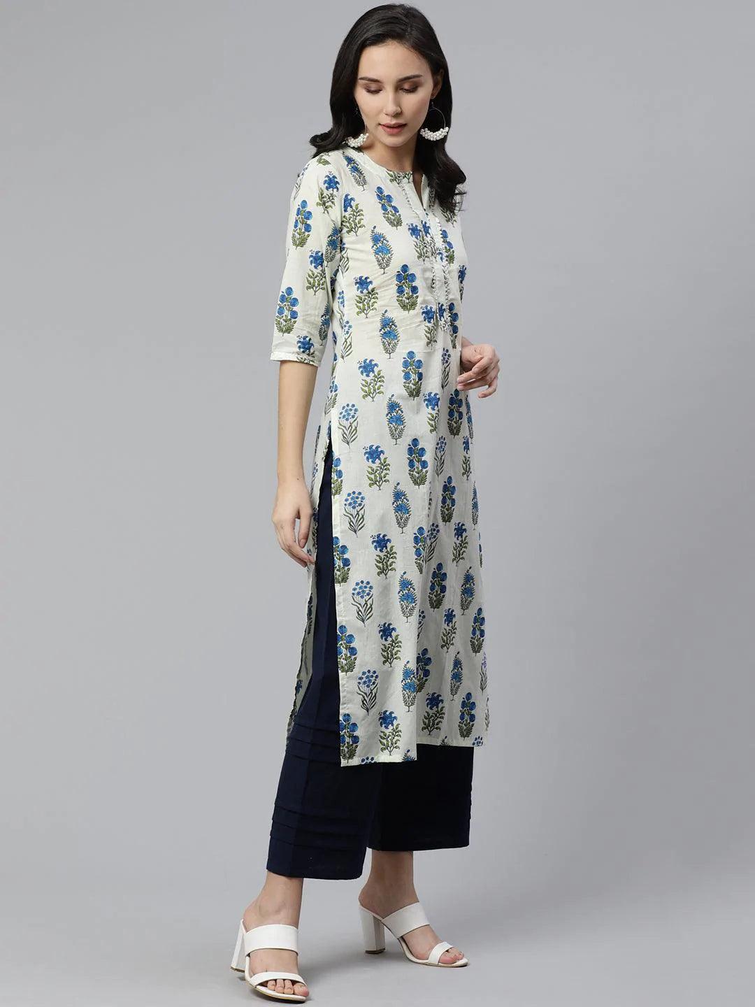 Off-White Printed Cotton Kurta - ShopLibas