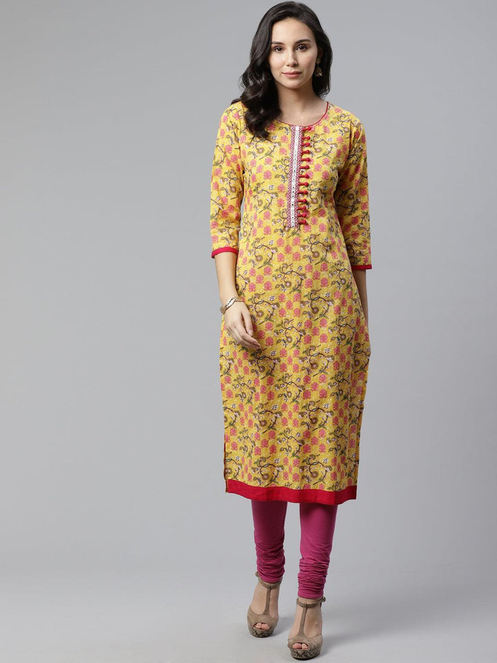 Yellow Printed Cotton Kurta