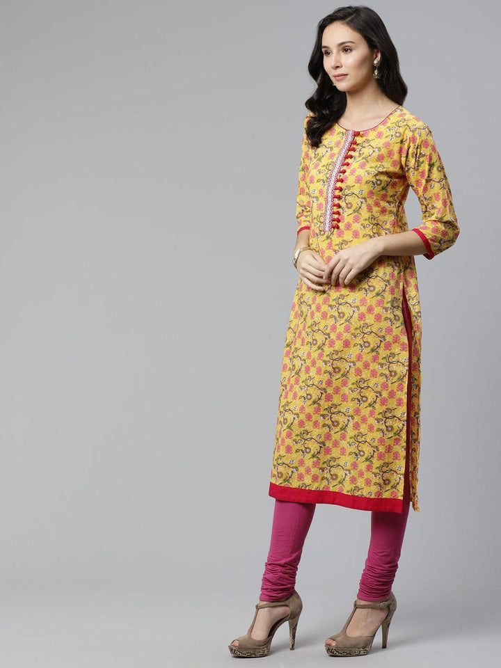Yellow Printed Cotton Kurta