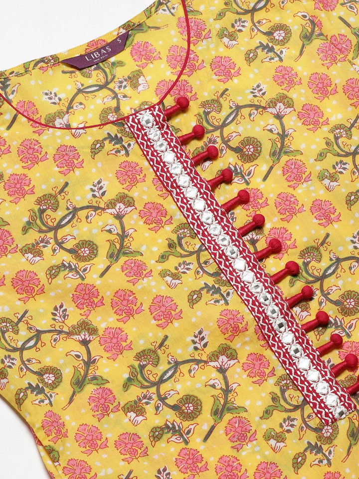 Yellow Printed Cotton Kurta