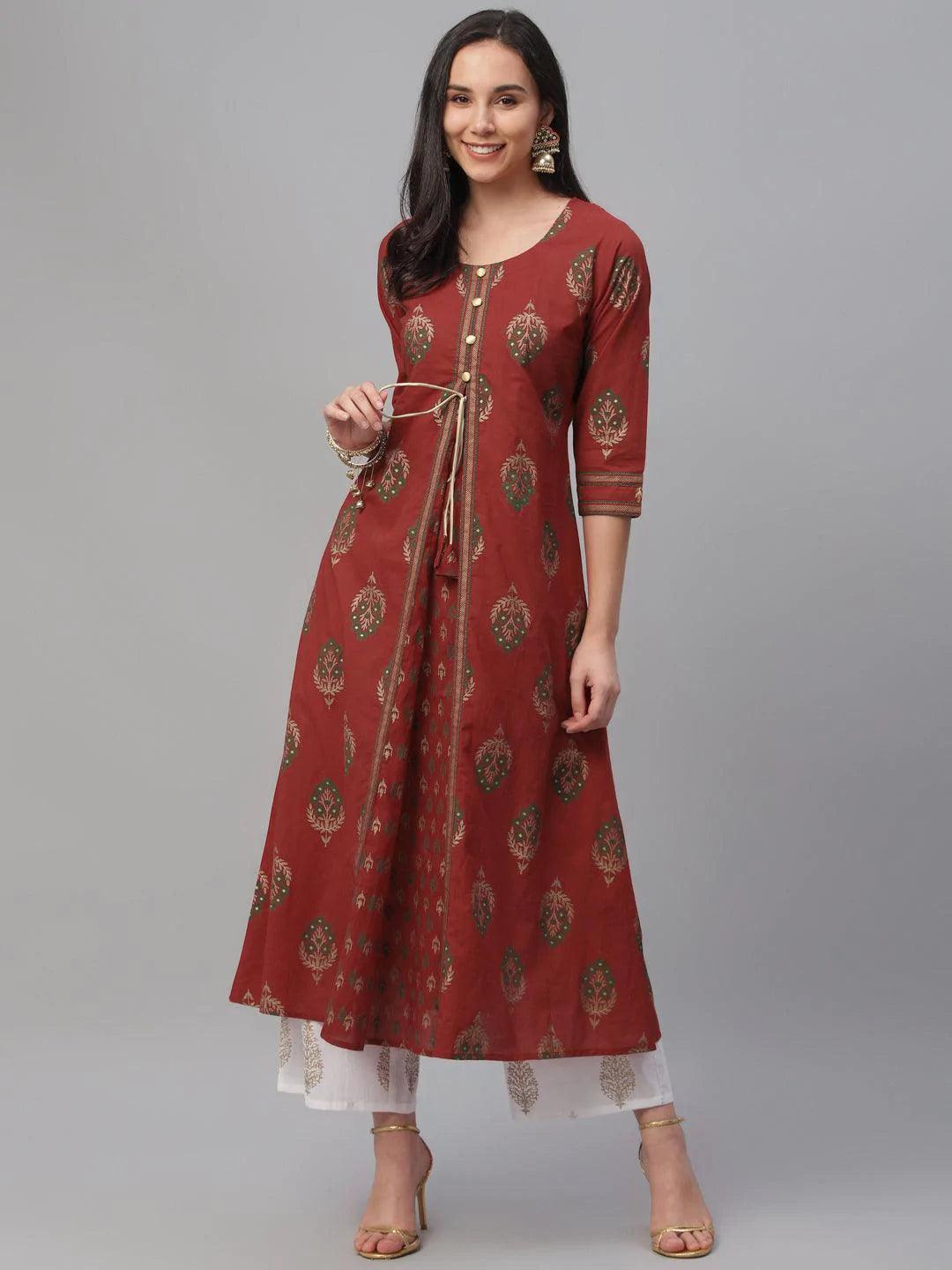Red Printed Cotton Kurta - ShopLibas
